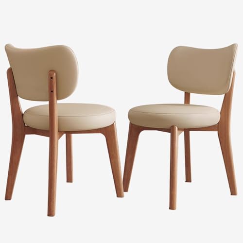 Juego de 2 sillas de comedor tapizadas con respaldo y patas de madera para cocina, sala de estar, oficina, elegantes sillas de nogal y caqui claro