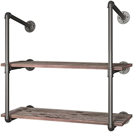 Yuanshikj (28" Tall Industrial Pipe with 31" Solid Wood Shelf/Shevles/Shelving Bookshelf/Bookcase Metal Iron Pipe Rustic Open DIY Display Wall Mounted for Living/Bed/Office Room Decor Storage