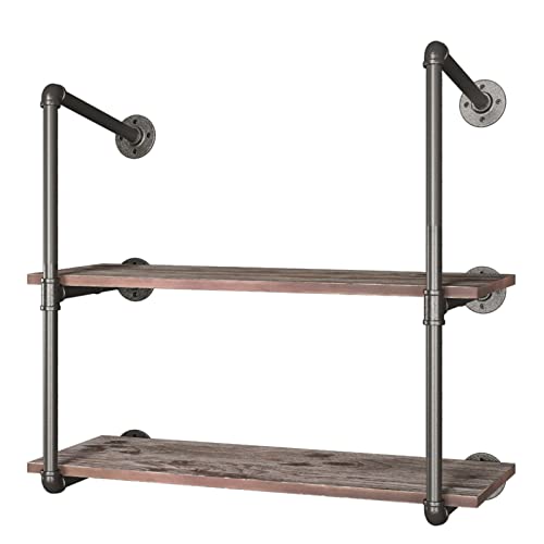 Yuanshikj (28" Tall Industrial Pipe With 31" Solid Wood Shelf/Shevles/Shelving Bookshelf/Bookcase Metal Iron Pipe Rustic Open Diy Display Wall Mounted For Living/Bed/Office Room Decor Storage #TOP18