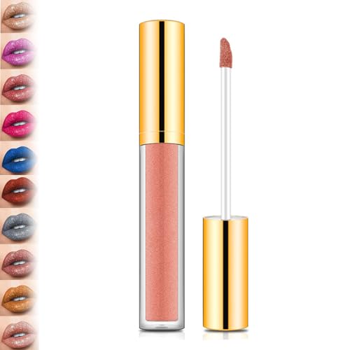 10 Color Metallic Liquid Diamond Glitter Lipstick - Shimmer High Pigment Lip Gloss,Metallic Liquid Lipstick Long Lasting Waterproof Lip Gloss Makeup Kit,Diamond Glitter Lipstick Set (#10)