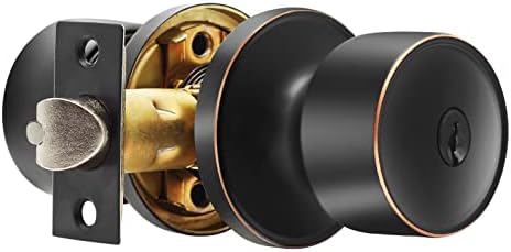 Cielsa Dawn Entry Door Knob with Lock Interior, Round Modern Ball Knob (Tuscan Bronze, Entry)