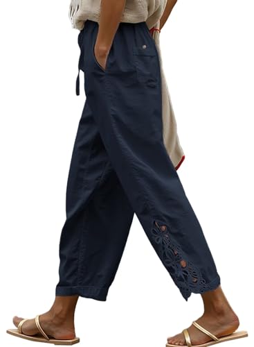 Image of Acelitt Women Casual Lightweight Drawstring Elastic Waist Pants with Pockets, S-XXL