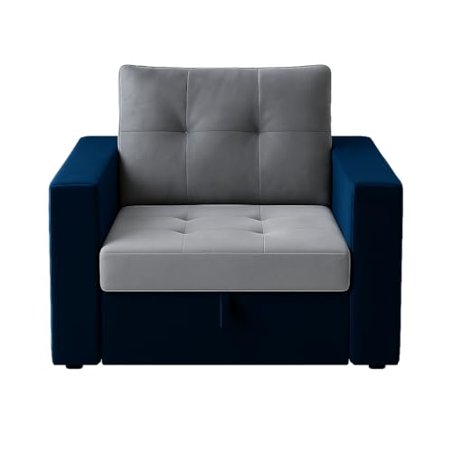 Image of SOCOZI Nestro 1 Seater Sofa Cum Bed for Bedroom | Soft Velvet Suede Fabric | Color Light Grey-Blue | Modern Design | Plush Comfort Cushions for Living Room