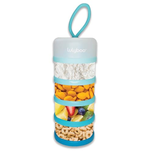 Lulyboo Baby & Toddler On-The-Go 4 Cup Stacker, Stackable Food Storage for Snacks and Formula, Aqua