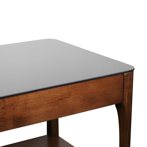 Image of Leick Home Obsidian Coffee Table, Glass Top, Solid Wood, Display Shelf, Small Size, Easy Assembly, Chestnut with Black Top, 20 in D x 36 in W x 20 in H, 11103