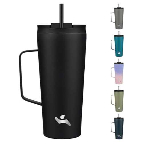 Image of Konokyo 22 oz Insulated Tumbler with Handle & Straw, Stainless Steel Mug