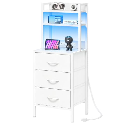 Fixwal Tall Nightstand with Charging Station, 41 Inch Led Night Stand with U-S-B Port & Socket, 3 PU...