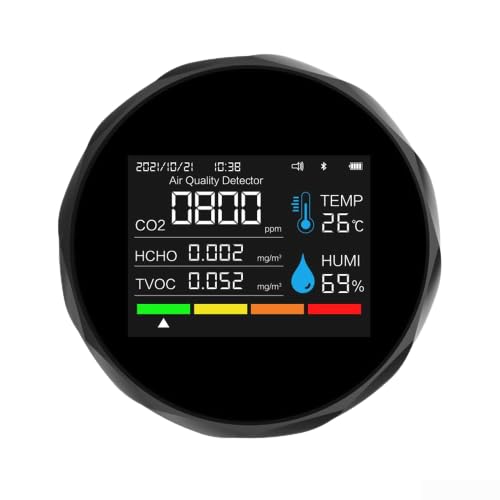 DAZZLEEX Détecteur de , 7 dans 1 détecteur de dioxyde de carbone connecté par pour la température, humidité TVOC, formaldéhyde