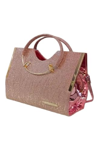 Image of Classy Stylish Bridal Clutch Sling Handbags With Detachable Golden Chain For Women And Girls Rose Gold