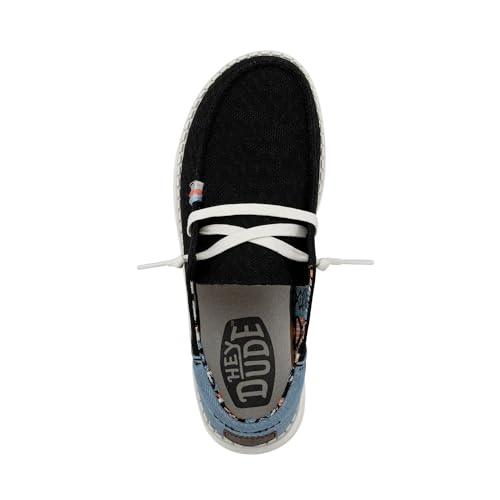 Image of HEYDUDE Women's Wendy Boho Slip On Shoe, Black Size 8 | Lightweight Casual Loafer with Memory Foam Insole