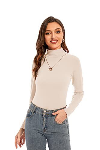 Image of Womens Long Sleeve Turtleneck T-Shirts Casual Lightweight Slim Fit Cozy Base Layer Top