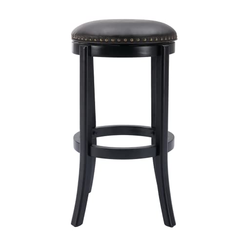 Chairus Pu Upholstered Round Swivel Bar Stools Set Of 4 Modern Nailhead Backless High Barstools With Solid Wood Legs 29.5" Bar Height Stools For Living Room/Dining Room/Kitchen/Home Bar, Coffee #TOP6