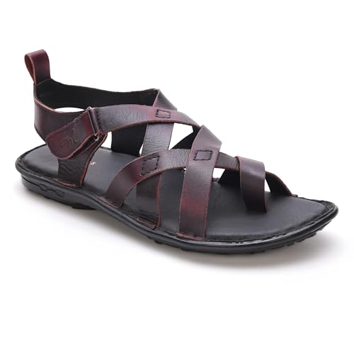 Image of MARDI GRAS Leather Sandals for Men | Casual Sandals with PU Sole & Foam Insole | Adjustable Straps, Breathable Leather Lining
