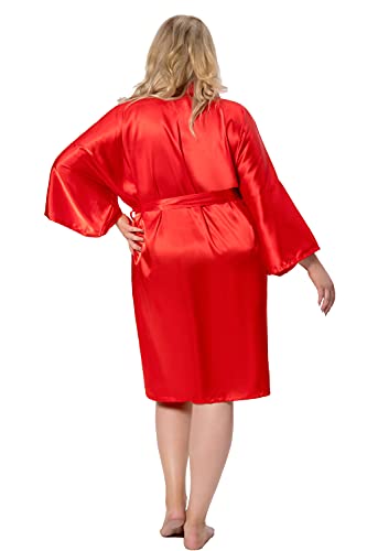 Image of MORFORU Women Bride Bridesmaid Silky Satin Kimono Robe Solid Color Sleepwear for Wedding Party Getting Ready, Short