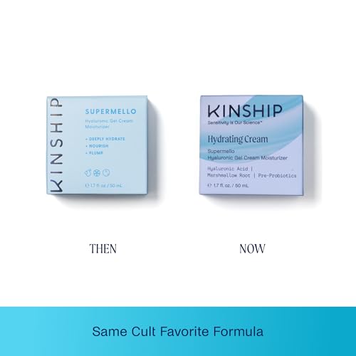 Kinship Supermello Hyaluronic Gel Cream Moisturizer – Nourish + Soothe Dry Sensitive Skin – Lightweight, Hydrating Face Lotion – Plump + Smooth – Reduce Redness – Daily Use Clean Skin Care (1.75 oz)