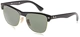 Ray-Ban RB4175 Clubmaster Polarized Square Sunglasses, Black Demishiny & Gold/Green, 57 mm
