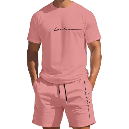 Ensemble homme estival short et T-shirt léger col rond L rouge pastèque