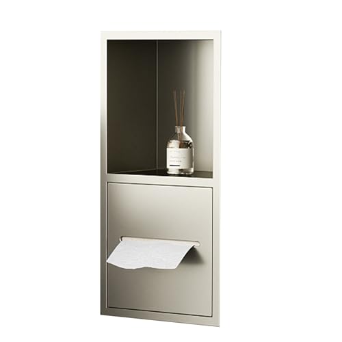 Porte-papier hygiénique encastré gris dans une niche de toilettes gain de place