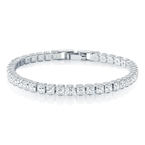 ELARLACE Silver Plated Square Tennis Bracelet for Women | Adjustable Cubic Zirconia Jewelry Gift