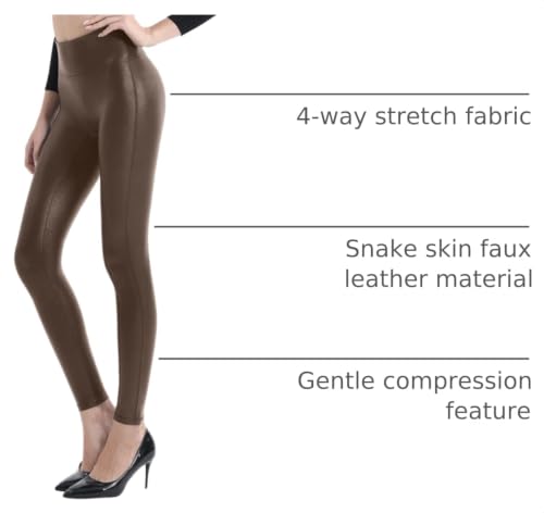 Image of Retro Gong Faux Leather Leggings for Women, Black High-Rise Pants
