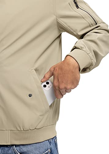 Ysento Men's Bomber Jackets Windbreaker Lightweight Active Performance Track Running Jackets Light Khaki L #TOP6