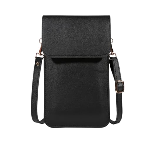 Beautifullife Smile Bolso bandolera pequeño para mujer con pantalla táctil para teléfono celular, con agujero para auriculares y correa ajustable, Black, Large