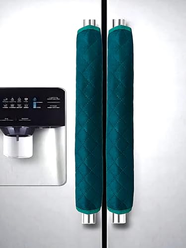 Image of SA Handlooms Fridge /Refrigerator Door Handle Cover Box Design Cover,Set of 2,6x12 Inch-Green