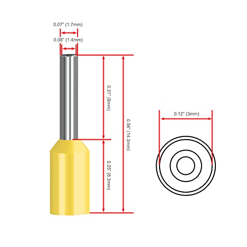 Heschen Cord End Terminal, E1008, AWG 18/1.0 mm², Wire Copper Crimp Connector, Vinyl Insulated, Yellow, Pack of 1000 - Image 3