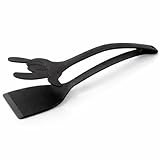 BOAA Fresh Pfannenwender Zange – 2-in-1 Wendezange & Küchenwender – Hitzebeständiger Küchenhelfer aus Kunststoff – Für Pfanne, Wok & Salat – 32,5 cm – Schwarz
