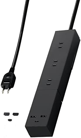 Elecom ECT-23325BK Power Strip, USB 6.5 ft (2.5 m), 3 Outlets, 2 USB-A Ports, USB-C 1 Port, Lightning Guard, Includes Hanging Legs and Caps for USB Ports, Black