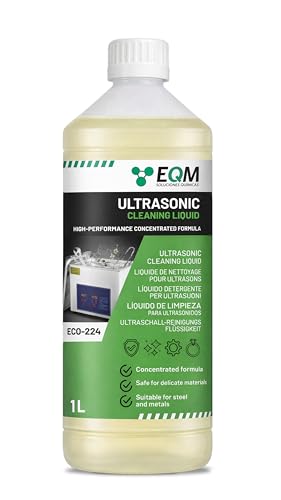 EQM Liquide Nettoyant Concentré pour Ultrasons 1 L– Adapté aux Métaux et à L’Acier – Idéal pour Bijoux, Lunettes, Argent et Prothèses dentaires