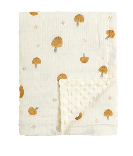 Image of CREVENT 30''X40'' Organic Muslin Cotton Baby Blanket for Newborns, Soft Mink Backing, Essential for Baby Shower Birthday Gift - Mushroom 75X100cm