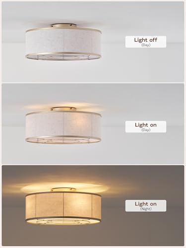 Image of Gold Flush Mount Ceiling Fans with Lights, 20 inch Caged Boho Ceiling Fan with Light and Remote, Bladeless with 6 Speeds for Bedroom, Nursery, Living Room