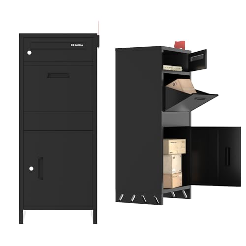 Paketbox Draussen Groß XXL|Installation Erforderlich|Abschließbarer Großer Briefkasten mit Paketfach|Personalisierbare Adressaufkleber|Geeignet für Häuser, Wohnungen, Büros und(39 * 46 * 108 cm)