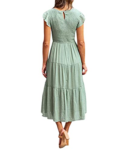 Image of Sexyshine Women's Square Neck Halter Lace Up Criss Cross Maxi Dress Tie Back Sleeveless Smocked Ruched A Line Dress