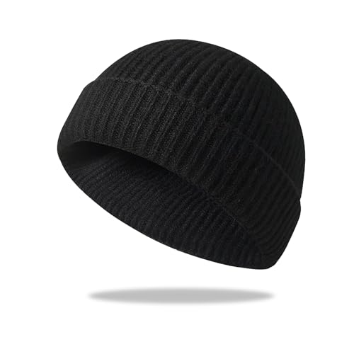 Gorro Trawler Beanie – Gorro corto de pescador en clima frío, elástico, estilo retro y hip-hop, Negro , Talla única