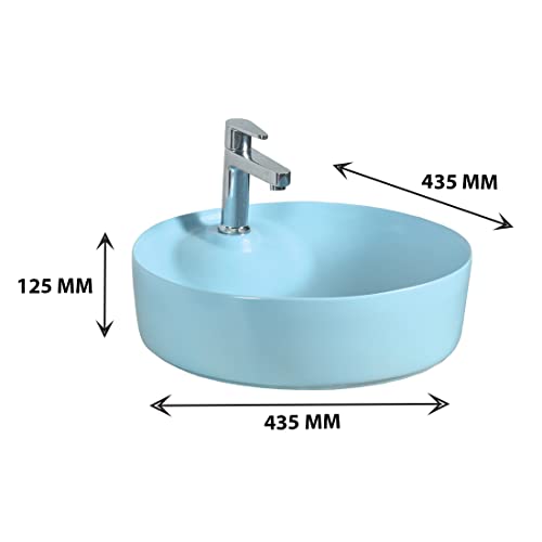Image of Designer Table Top Wash Basin for Bathroom | Counter Top Wash Basin /Sink for Living Room (17.12 x 17.12 x 4.2 Inch, Sera (Sky Matt))