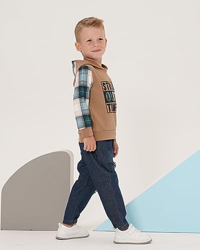 Image of Toddler Boy Clothes Baby Boy Outfit Letter Prints Hoodies Top Ripped Jeans Cute Boys Clothing Set Fall Winter