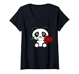 Womens Panda Rose Shirt for Rose Panda V-Neck T-Shirt