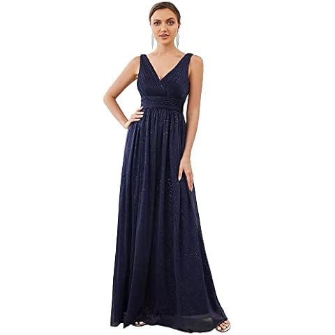 Ever-Pretty Damen Partykleid A-Linie V-Ausschnitt Ärmellos Hohe Taille lang Navy blau 40 Cover