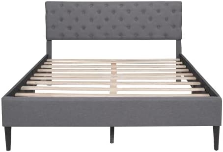 Miniatura 13 de Marco de cama de plataforma de tamaño individual, marco de cama tapizado de lino de diseño moderno con cabecera copetuda, cama de almacenamiento,