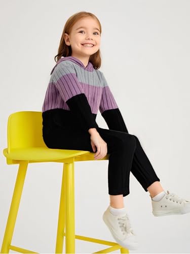 Image of Toddler Kid Girls Clothes Ribbed Color Block Long Sleeve Hoodie Sweatsuit Set Fall Outfits