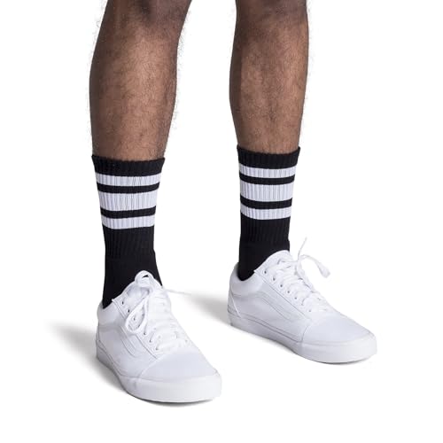 USA-Made Striped Crew Socks S/M Black/ White3