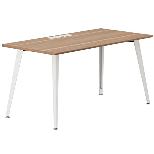 Image of Branch Office Desk, Modern Home Office Desk | Efficient Cable Management and Fast Assembly, Compact Workstation for Home or Apartment, 48 inch Walnut Top, White Base
