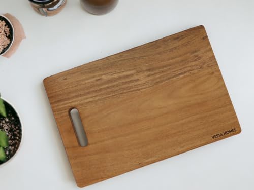 Image of Vesta Homes Wooden Chopping Board, Cutting Board, Serving Tray for Kitchen Vegetables, Fruits & Cheese | Natural Acacia Wood |38 * 25 * 2.5 Cms | Handmade in India