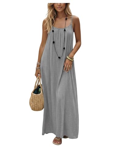 Image of SHENHE Women's Open Back Spaghetti Strap Beach Maxi Dress Loose Flowy Vacation Sundress
