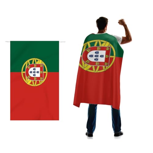 Portugal Flag Cape 3x5 FT for Independence Day Holiday Costumes Celebrati 150D Premium Polyester Portuguese National Patriotic Flags Costume Cloak.