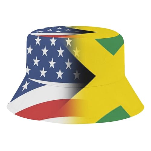 American and Jamaican FlagChildren's Bucket Hat for Boys and Girls, Breathable Summer Beach Hat54cm
