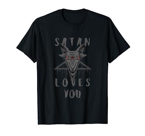 Satan Loves You Pentagrama Cabeza de cabra Camiseta
