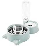 Love Dream Double Dog Cat Bowls, Pets Water and Food Bowl Set with Detachable Stainless Steel Bowl, Automatic Water Dispenser Bottle No-Spill Pet Feeder for Cats Puppy and Small Dogs (Blue)